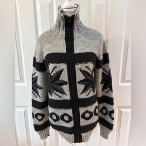 Made in Peru Black and Gray Alpaca Wool Zip Up Cardigan Sweater Size L
